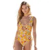 Costumi da bagno da donna Costume da bagno intero sexy 2022 Costume da bagno da donna con stampa floreale Tuta senza schienale Fasciatura Abbigliamento da spiaggia femminile retrò