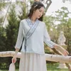 Vêtements ethniques vêtements traditionnels chinois pour femmes chemise en coton Cheongsam hauts Tang costume à manches longues col en v lâche dames haut Hanfu 2022