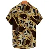 Men's Casual Shirts Gold Chain Men's Hawaiian Shirt Fashion Button Print Beach Short-sleeved Quick-drying Top S-5XL