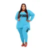 Survêtements XL-5XL automne 2022 grande taille femmes vêtements deux pièces ensemble mode à manches longues col en V haut et pantalon imprimer 2 costume tenue