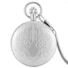 Montres de poche Bouclier Carve Design Argent Cuivre Couverture Automatique Montre Mécanique Arabe Cadran Numérique Femmes Collection Collier Pendentif