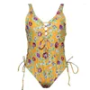 Costumi da bagno da donna Costume da bagno intero sexy 2022 Costume da bagno da donna con stampa floreale Tuta senza schienale Fasciatura Abbigliamento da spiaggia femminile retrò