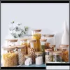 Storage Bottles Jars Container Bamboo Lid High Borosilicate Glass Kitchen Grain Sealed Freshkee Box Ja Otdup