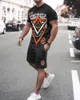 Agasalhos masculinos verão tendência terno casual praia shorts conjunto estampa 3D roupas graffiti gola redonda camiseta masculina manga curta 2 peças 220930