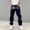 Mens Jeans High Street Jeans Men Flying Dog Print Straight Loose Casual Denim Pant Vintage Harajuku Washed Trousers Hip Hop Streetwear Male 220930