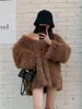 Damenpullover Herbst Winter Kunstwolle V-Ausschnitt Lose Pullover Für Frauen High Street Chic Wolliger Langarmpullover Lady Hairy