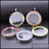 H￤nge halsband Rainbow Heart Round Glass Memory Po Twist Relicario Floating Charms Lock Bdehome Otdwu