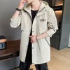 Giacca a vento lunga da uomo Giacca con cappuccio Soprabito Stile giapponese Abbigliamento casual streetwear leggero