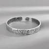 Bangle Antique Silver Color Woman Buddhist Scriptures Bracelet Men's Classic Retro Six Words Mantra Open Jewelry