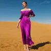 Sıradan Elbiseler Lüks Rhinestone Satin Yarım Kollu Maxi Elbise Zarif Dubai Müslüman Kadın Partisi Balo Gece Elbise Fas Robe Kaftan