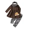 Clothing Sets 3 Pcs Infant Thanksgiving Day Outfits Baby Girls Long Sleeve Round Neck Pullover Leopard/Turkey Print Pants Neckerchief