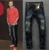 디자이너 젊은 청바지 고민 찢어진 자전거 타는 사람 Slim Fit MOTERCYCLE DENIM for Men Fashion Luxury Jean Mans 바지