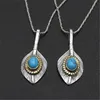 925 Sterling Silver Feather Pendentif Colliers Avec Des Pierres De Turquoise Bleu Antique Vintage Gothique Punk Hip-hop À La Main Designer De Luxe Bijoux Accessoires Cadeaux