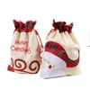 Lino Santa Sack Bolsa de regalo de Navidad Tela escocesa roja Bolsas de asas con cordón Decoración del festival GWB15972
