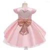 Abiti da ragazza Moda maniche corte Cintura con paillettes Rosa Abito da sposa da sera formale Abito da principessa Flower Girls Abbigliamento per bambini per bambini