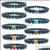 チャームブレスレット8mm Agate Chakras Black Lava Stone Beads Elastic Essential Oil Diffuser Bracelet vol bdehome otfde