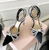Women's Crystal Bow Sandals Designer Leather Sole Diamond Chain Decoration High Heels Women's Rose Red Silk Wedding Sexy Shoes Large 35-42