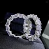 Fedi nuziali Iced Out Bling Full CZ Pavé 5mm Cubic Zirconia Eternity Band Ring White Pink Finger Engagement