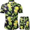 Caso masculino Conjunto de duas peças de duas peças praia usa estampa floral camisa casual e roupas de férias havaianas