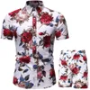 Caso masculino Conjunto de duas peças de duas peças praia usa estampa floral camisa casual e roupas de férias havaianas