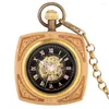 Montres de poche Royal Square Bamboo Automatique Montre Mécanique Spéciale Sans Couverture Chaîne Numérique Visage Alliage Pendentif Collier Mâle