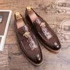 Crocodile Oxford Shoes Point Toe One Stirrup Vintage Luxury Metal Buckle Tassel Men's Fashion Formell Casual Shoes Business Shoes Stora storlekar38-47