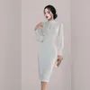 Work Dresses White Office Lady Dress Female Korean Style Spring Women Temperament Slim Waist Backless Laceup Profession Bodycon Party Dress 221006