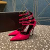 Sandalias puntiagudas para mujer, zapatos de tacón alto con hebilla de Metal y correa de cuero a la moda, zapatos de boda de fiesta de lujo de 10cm, talla 35-42