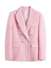 Abiti da donna Blazer KONDALA Chic Blazer rosa Office Lady Fashion Plaid Oversize Giacche lunghe Donna Manica lunga Tasche con doppio bottone Top 221006