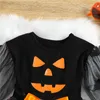 Meisjes jurken Halloween babymeisjes mesh tule jurk lange mouw prinses pompoen geometrische kleding 2201006