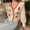 Women's Knits Tees Autumn est Cardigans Women Sweet Elegant V-neck Lovely Cherry Patchwork Ladies Outwear Gentle High Street Leisure Trendy Chic 221006