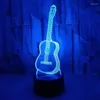 Night Lights Creative LED -ljus 7 Färg Byt 3D Gitarrform Touch Lamp Decorative 11UA