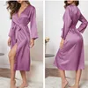 Mulheres sleepwear sexy vestido de dormir mulheres quimono cetim seda verde noite robe homewear gelo seda manga longa casual conforto lace up roupão t221006