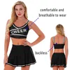 Survêtements pour femmes Tenues de pom-pom girl pour femmes Jeu de rôle Cheer Come Lettre Impression Bretelles à rayures Col en V Crop Top avec jupe plissée T220909