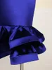 Vestidos de tamanho grande saias de cetim azul mais tamanho 4xl Mulheres da cintura alta Ruffles at￩ o joelho de joelho elegante e elegante