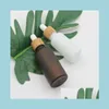 Packing Bottles Frosted Amber White Glass Dropper Bottle 15Ml 30Ml 50Ml With Bamboo Cap 1Oz Wooden Essential Oil Bottles Drop Deliver Dhvjt