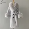 Womens Wool Blends Jxwatcher Kids Cashmere Trench Coats with Big Real Fur Collar and Cuffs Girls Winter Belt Slim Coat Boys Fall Outerwear 220930
