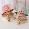 Boinas garoto princesa verão verão fofo chapéu de palha floral chap de praia com bolsas de bolsa dois peças conjuntos de meninas chapéus de flores