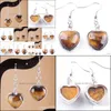 Cuelgue la lámpara Natural Tigers Eye Stones Pendientes colgantes Love Heart Shape Bead Pendant Drop Earring Joyería de boda para Bdehome Dht4U