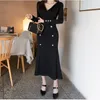 Work Dresses Elegant Double breasted mermaid knit Dress Women Autumn Sheath Office Wear Long Dress Occupation Work Bodycon Vestidos 221006