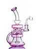 Real PIC colorful Hookahs Glass Water pipe diffuser showerhead perc Glass Bong Recycler Oil Rigs with 14 mm joint Bent Type purple