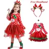 Girls Dresses Baby Girls Polkadot Christmas Dresses Santa Claus Long Sleeve Winter Red Xmas Party Princess Dress Cute Kids Prom Gown 2201006