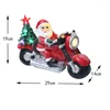 Christmas Decorations Village Year Santa Claus Driving Motorcycle Snow Scene Ornaments LED Lights Glowing Tree Music House