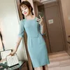 Work Dresses IZICFLY Style Patchwork Career Blue Summer Korean Dress For Women Office Slim Business Plus Size Ladies Work Wear 221006