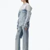 Dames Jackets 756030 Dames Denim Fray Patchwork Hoodie Jacket Fashion Loose Sweater Design Luxe Sports Streetwear Coat met lange mouwen 220930