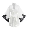 Women's Sleepwear Ladies Dressing Gowns Women Fashion Lace Sexy Long Sleeve Ice Silk Medium Length Bathrobe Sleeping Robes for Women Long T221006