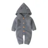 Footies Children Baby Boy Girl Kids Knitting Long Sleeve Rompers Autumn Winter Baby Boys Girls Pure Color Hooded Rompers Clothes 2201006