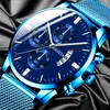 Wristwatches 2022 Men's Fashion Business Calendar Watches Men Luxury Blue Stainless Steel Mesh Belt Analog Quartz Watch Relogio Masculino