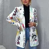 Damenanzüge Blazer Vintage Brief Unregelmäßiger Druck Blazer Frauen Jacke High Street Fashion Übergroße elegante Dame Mantel American Stylish 221006