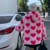 Women's Jackets 90s Harajuku Heart-shaped Print Plush Jacket Women Winter Korean Large Size Long Sleeve Hooded Coat Thick Warm Couple Streetwear 221006